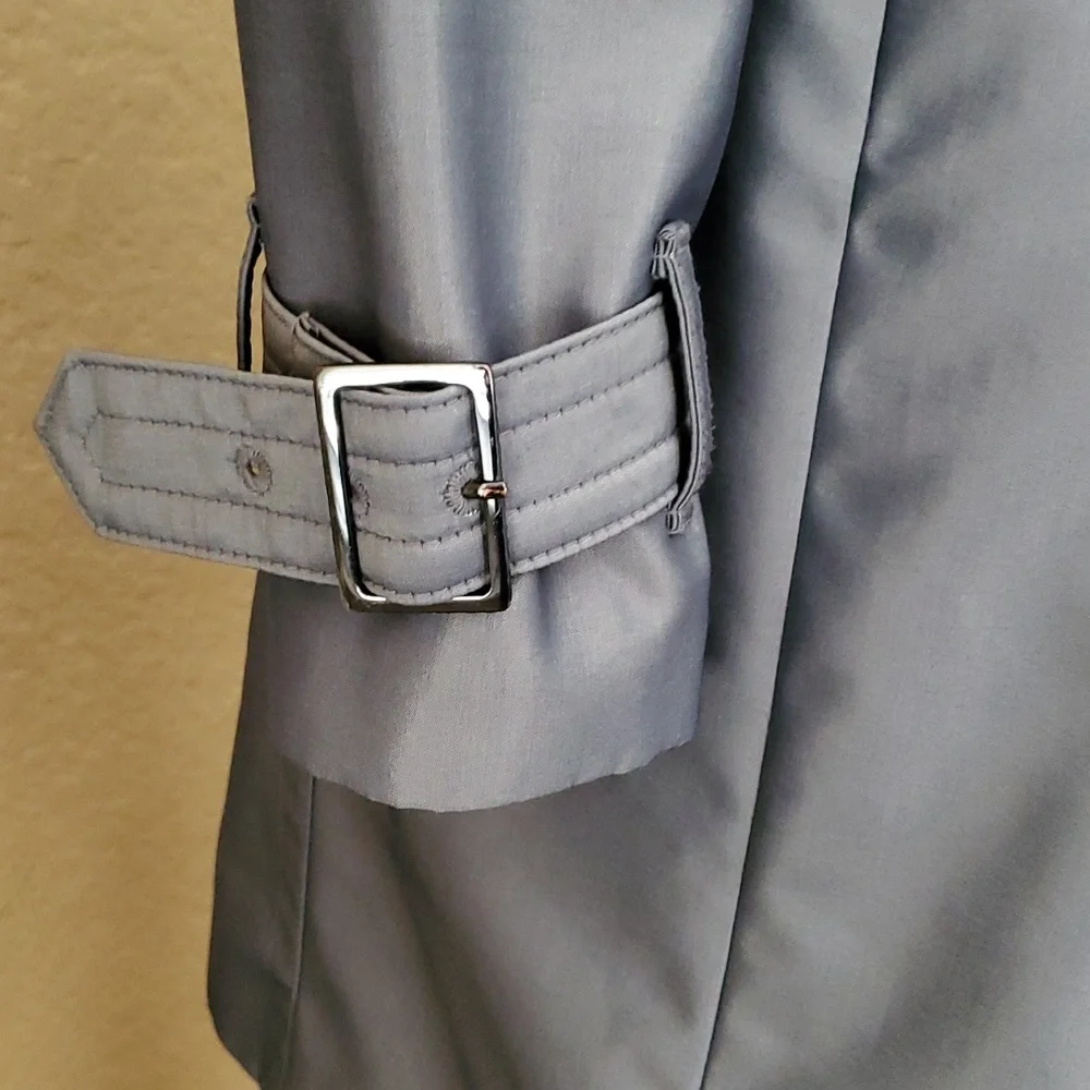 🆕️LONDON FOG Metallic Gray Water Resistant Double Breasted Trench Coat SIZE: PS - Picture 4 of 16
